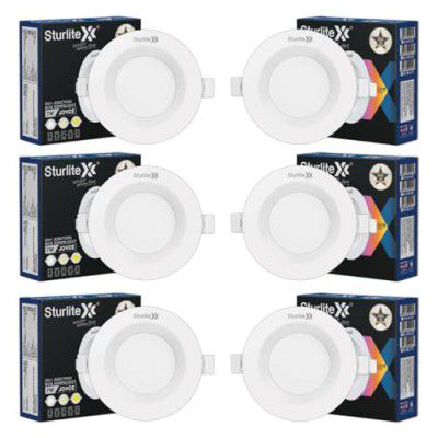 Sturlite Joyce 7W (3 in 1) Round LED Downlight|Warm, Neutral & Cool White Color Temperature|120° Wide Beam Ceiling Light|IP20 Protection and Fits in 3 inch Junction Box - (Pack of 6)