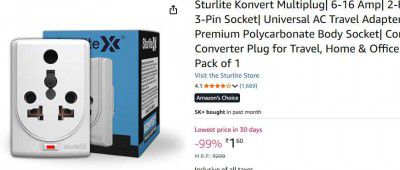 Sturlite Konvert Multiplug| 6-16 Amp| 2-Pin & 3-Pin Socket | Universal AC Travel Adapter