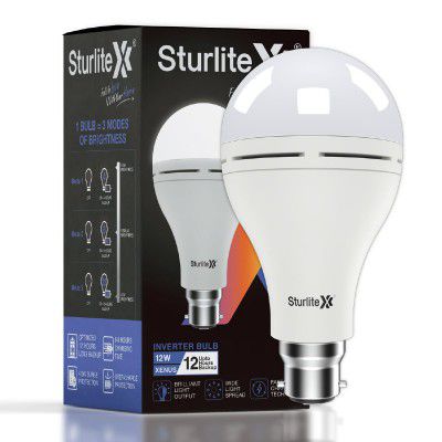 Sturlite Xenus (3 in 1) 12W LED Inverter Bulb| Bright Rechargeable Emergency Bulb| 12Hr Battery Backup| 6-8Hrs Charging Time| Over-Charge Protection| B22 Base Energy Efficient Lighting - (Pack of 1)