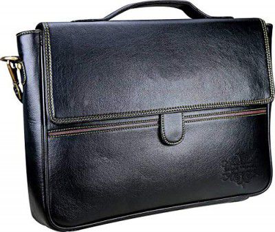 Style Homez Stylish Leatherette Everyday Office Laptop Bag 15.6, Adjustable Strap and 5 Compartments, Metal Black Color