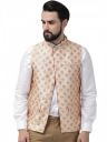 Style Quotient Men Beige & Maroon Woven Design Nehru Jacket...