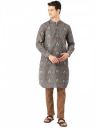 Style Quotient Men Grey Brown Printed Straight Kurta...