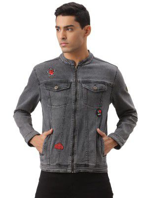 Style Quotient Men Grey Washed Denim Jacket