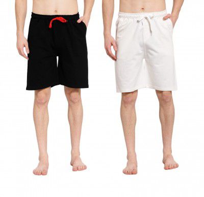 Style Quotient Men Pack of 2 Black White Cotton Lounge Shorts