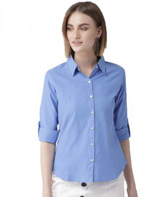 Style Quotient Women Blue Classic Regular Fit Solid Casual Shirt