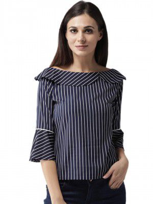 Style Quotient Women Navy Blue & White Striped Top