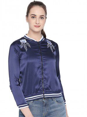 Style Quotient Women Navy Blue Self Design Jacket