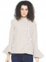 Style Quotient Women White & Brown Striped Shirt Style Top-White...