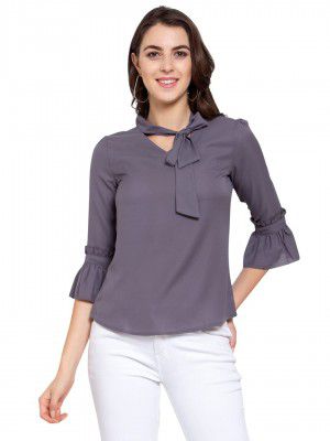 Style Quotient Women Yellow Cold-Shoulder Sleeves Crepe Blouson Crop Top