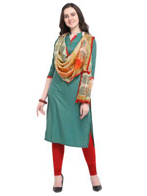 Stylee Lifestyle Green Silk Blend Solid Kurti