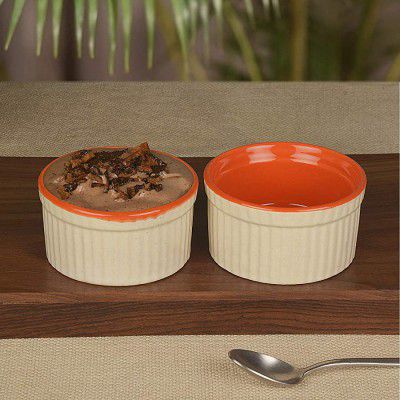 StyleMyWay Studio Pottery Ceramic Dessert/Dip Bowls (150 ml Each Set of 2 White Orange) | Chutney Bowls | Ketchup Bowls