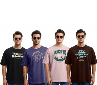 STYLENSE® Cotton Blend Oversized Baggy Fit T-Shirt for Mens & Boys (Pack of 4)