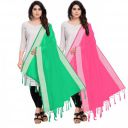 StyleScope Women's Cotton Blend Silver Zari Boarder Dupatta With Tassels (Pack Of 2 (2.10 Mtr))...