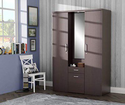 STYLESPA Prudent Particle Board and Engineered Wood 3 Door Wardrobe with Dresser (Bamboo)