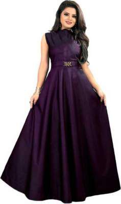 stylevilla Satin Blend Stitched Flared/A-line Gown