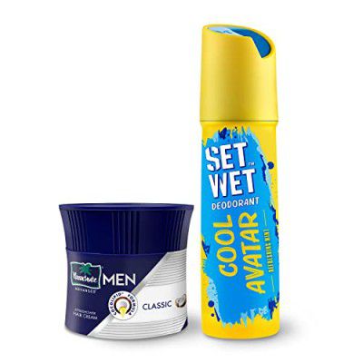 Styling Combo for Men - Parachute Advansed Hair Cream Classic, 100gm & Set Wet Deodrant Spray Perfume Cool, 150 ml