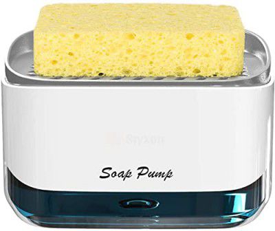 Styxon Plastic Liquid Soap Press-Type Pump Dispenser with Sponge Holder for Kitchen Sink Dishwasher-Multi Color (3 in 1, 330 ml)