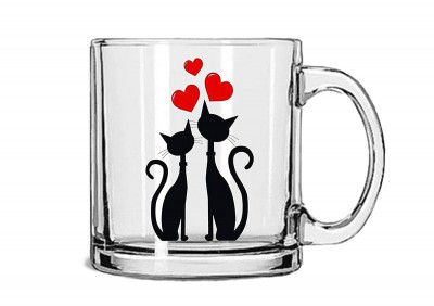 Sublikraft Coffee Mug Transparent Glass | Printed Quote on Coffee Mug | Coffee Mug for Gifting | Coffee Mug for Boyfriend – 11 Oz [325 ml] (Cat Love)