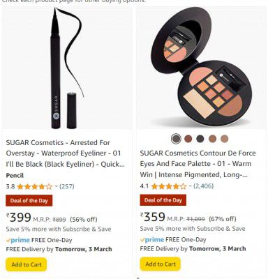 SUGAR Cosmetics Make Up Products Upto 50% off