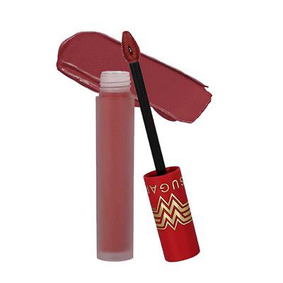 SUGAR Cosmetics X Wonder Woman 24-Hr Lip Lacquer - 09 Gritlaza - 3.5 ml | Matte Lipstick, Transferproof and Smudgeproof, Lasts Up to 24 hours
