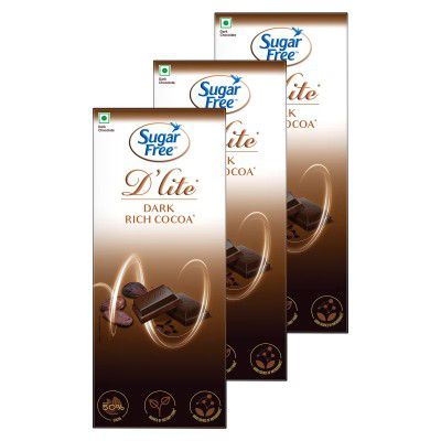 Sugar Free Dlite Rich Cocoa Dark Chocolate Bar, 80g (Pack of 3)