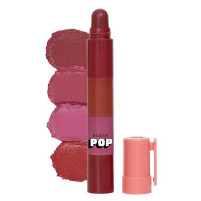 SUGAR POP 4 in 1 Lip Twist | Multi-use Stackable Lipsticks for Women | Enriched with Castor Oil | Satin Matte Hydrating Formula | 6.4gm - 03 Bare Perfection
