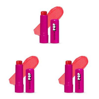 SUGAR POP Nourishing Lip Balm, 4.5g - 02 Cherry (Cherry Red) Tinted Lip Moisturizer For Dry & Chapped Lips Enriched With Castor Oil, SPF Infused Lip Care For Women (Pack of 3)