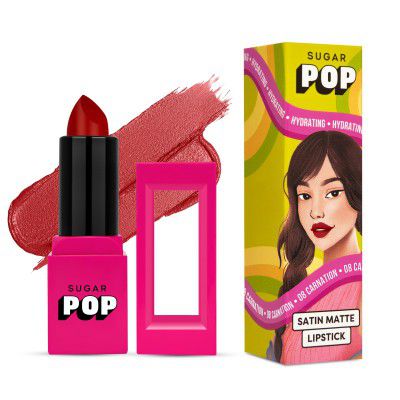 SUGAR POP Satin Matte Lipstick - 08 Carnation (Red with hints of blue) - 3 gm 