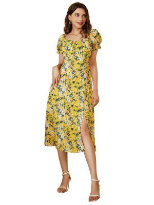 Sugathari Women's & Girls' Solid V Neck Ankle Length Beshop Sleeve A-line Western Dresses for Women (Dress2 46)
