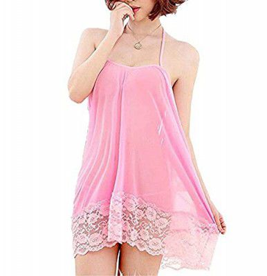 SUJUKA Womens Polyester Floral Knee Length Babydoll Lingerie Set