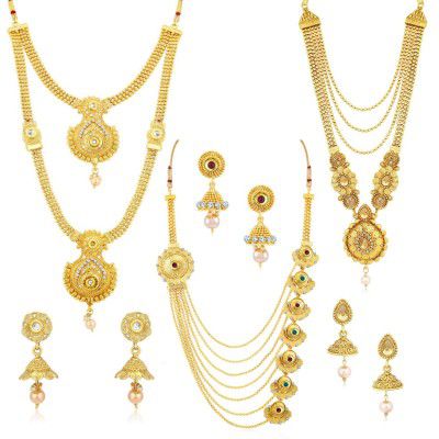 Sukkhi Ethnic Gold Plated Kundan Multi-String Set of 3 Necklace Combo for Women (SKR48716)