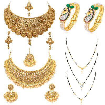 Sukkhi Fascinating Pearl Gold Plated Necklace Mangalsutra & Kada Combo for Women (SKR48721)