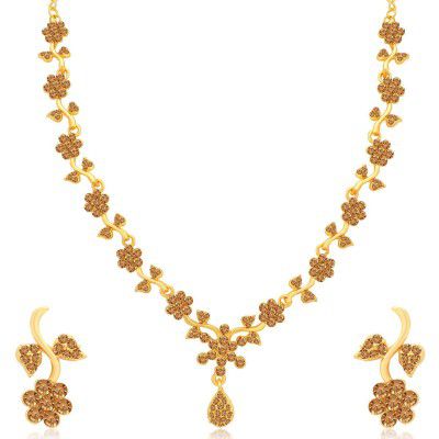 Sukkhi Floral Gold Plated Wedding Jewellery LCT Stone Necklace Set for Women (N79653_D1)