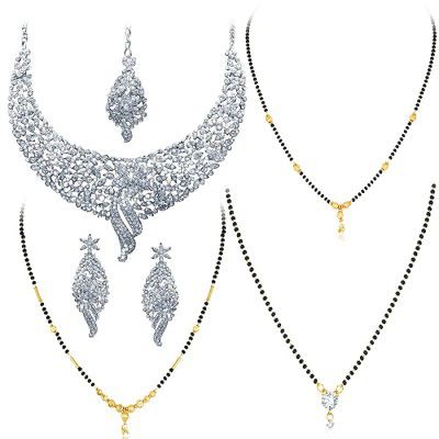 Sukkhi Splendid Gold & Rhodium Plated Choker Necklace & Mangalsutra Combo Set for Women CBMIX104230 Free Size