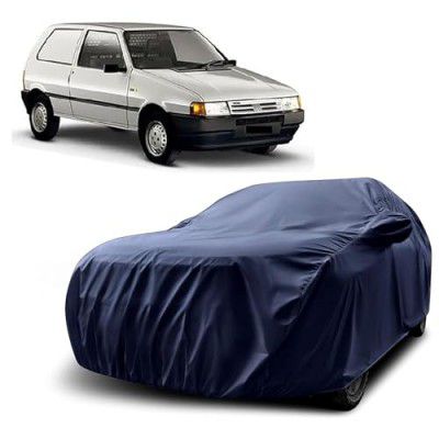 Sulfar 100% Water Resistant Car Body Cover Compatible with Mirror for Fiat Uno (Triple Stitched, Full Bottom Elastic, Navy Blue)