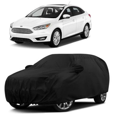 Sulfar 100% Water Resistant Car Body Cover Compatible with Mirror for Ford Focus (Triple Stitched, Full Bottom Elastic, Black)