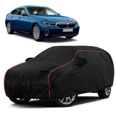 Sulfar 100% Water Resistant Car Body Cover Compatible with Mirror for BMW 6GT (Triple Stitched, Full Bottom Elastic, Black with Red Piping)