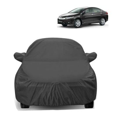 Sulfar 100% Water Resistant Car Body Cover Compatible with Mirror for Honda City i-VTEC (Triple Stitched, Full Bottom Elastic, Dark Grey)