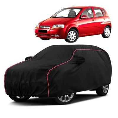 Sulfar 100% Water Resistant Car Body Cover (Triple Stitched, Full Bottom Elastic, Black with Red Piping)