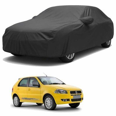 Sulfar 100% Water Resistant Car Body Cover Compatible with Mirror for Fiat Palio D (Triple Stitched, Full Bottom Elastic, Dark Grey)