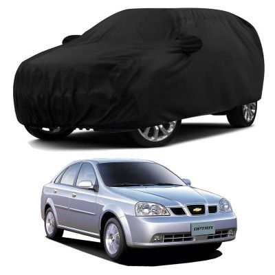 Sulfar 100% Water Resistant Car Body Cover Compatible with Mirror & Antenna Pockets for Chevrolet Optra (Triple Stitched, Full Bottom Elastic, Black)