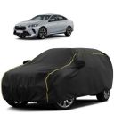 Sulfar 100% Water Resistant Car Body Cover Compatible with Mirror for BMW 2 Series Gran Coupe (Triple Stitched, Full Bottom Elastic, Black Tafetta with Yellow Piping)...