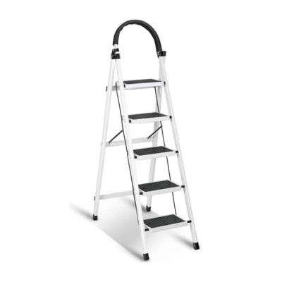 Sulfar Foldable 5-Step Ladder With Wide Anti-Slip Pedal - Sturdy Steel Folding Step Stool - Adults