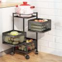 Sulfar Multi Purpose Trolley Storage Organizer and Kitchen Accessories Items for Kitchen Storage Rack Square (Matt Black, 3 Layer Drawer)...