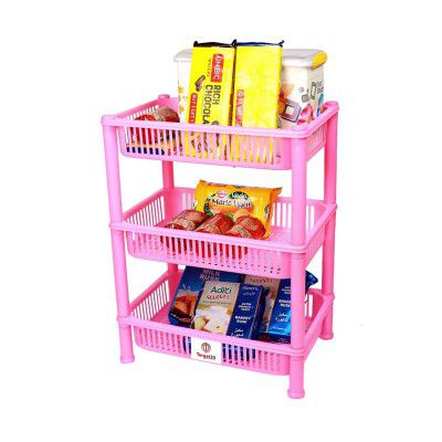 Sulfar Multipurpose Plastic Trolley with Dish Rack for Kitchen Fruit Vegetable Storage Basket Modern 