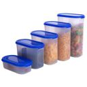Sulfar Oval Modular Plastic Storage Containers with Lid, Set of 5 (Blue)...