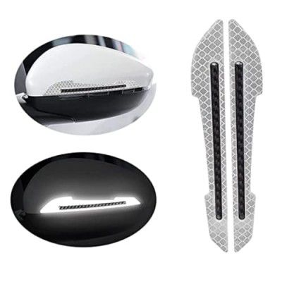 Sulfar Safety Reflective Tape,4Pcs Car Door Sticker Reflective Warning Strip Stickers, Anti-Collision Safety Reflective Decal Tape, Universal & Conspicuity Open Auto Decals (White)