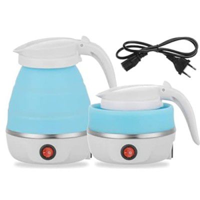 Sulfar Travel Foldable Fast Boiling Portable Electric Kettle - Silicone Food Grade Boil Dry Protection 220V -600ML (Blue/White/Pink)
