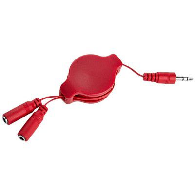 SumacLife NBKDAT426_18 Retractable 2-Way Audio Jack Splitter Earphone Headphone Splitter Music Sharing Cable (Red)