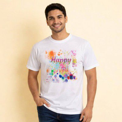 SUMARABI Men Graphic Print Round Neck Polyester White T-Shirt